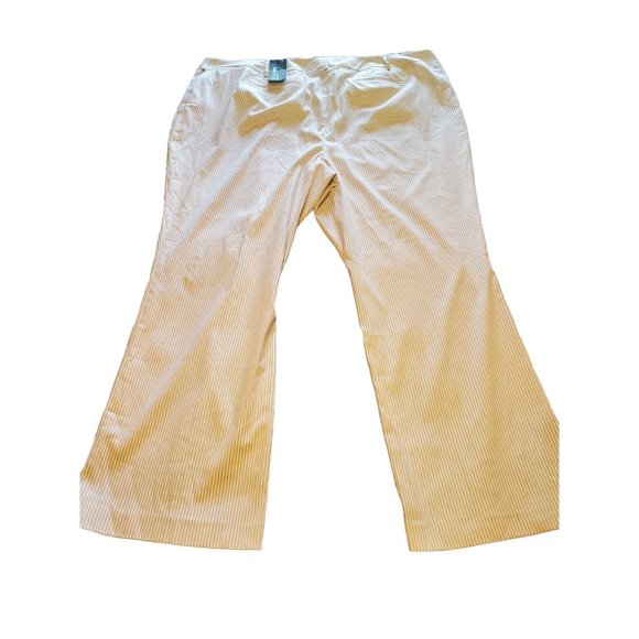 NWT LANE BRYANT Women's Plus Lightweight Trousers Tan/White Stripe Career Sz 28 - Picture 2 of 11